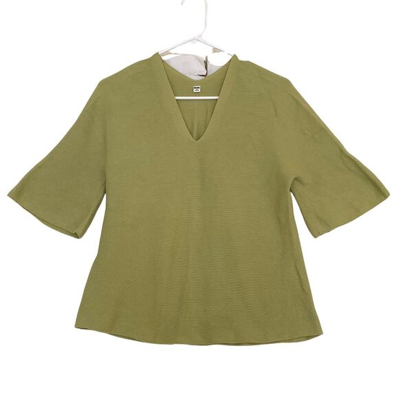 Uniqlo Green Cotton V-Neck Short Sleeve Casual Knit Top - Picture 6 of 6